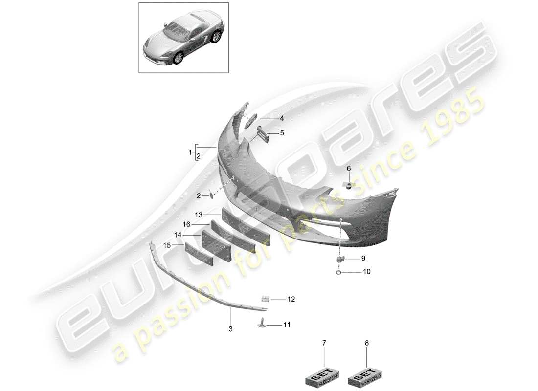 porsche 718 boxster (2017) bumper part diagram