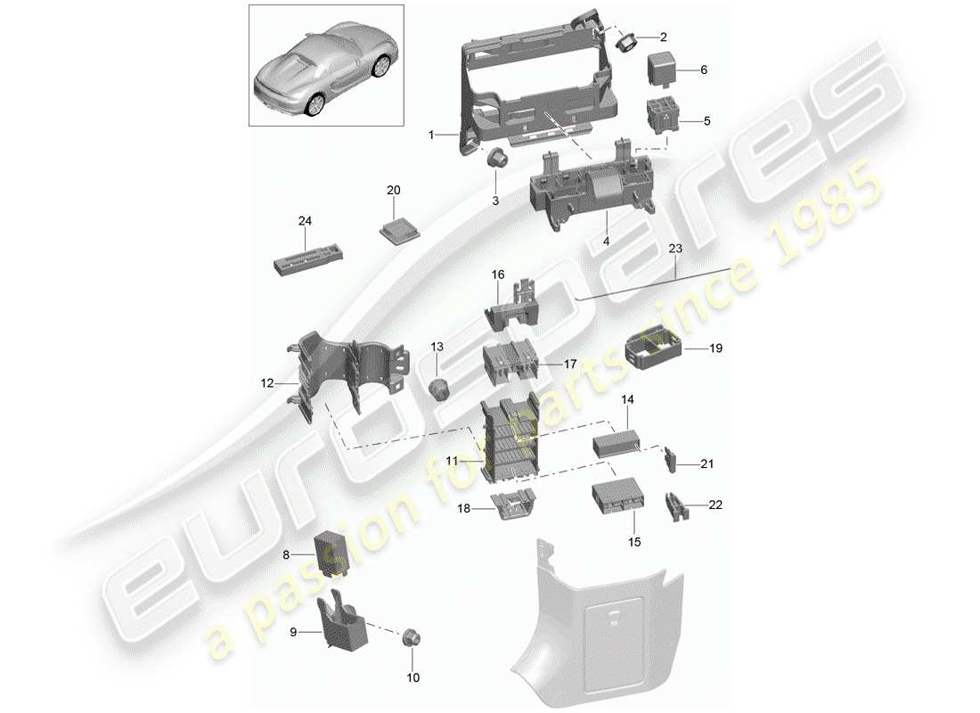 porsche boxster spyder (2016) fuse box/relay plate part diagram