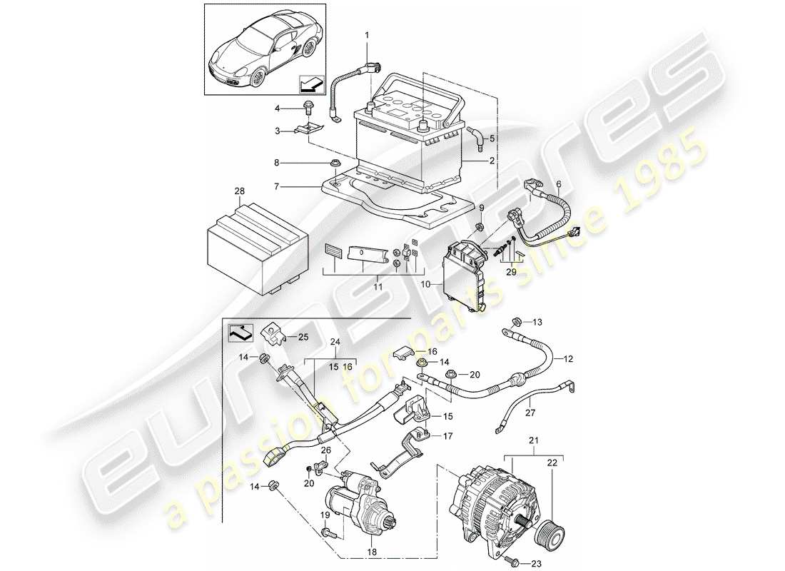 porsche cayman 987 (2012) battery part diagram