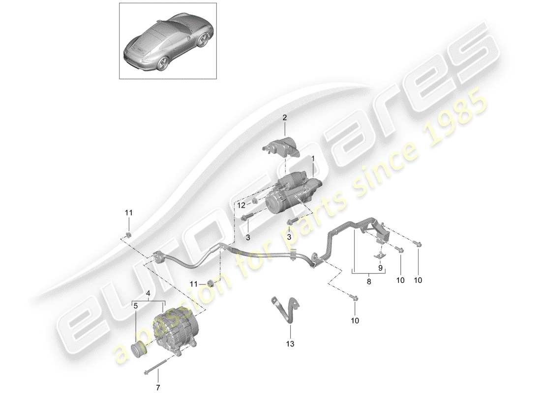 porsche 991 (2016) starter part diagram