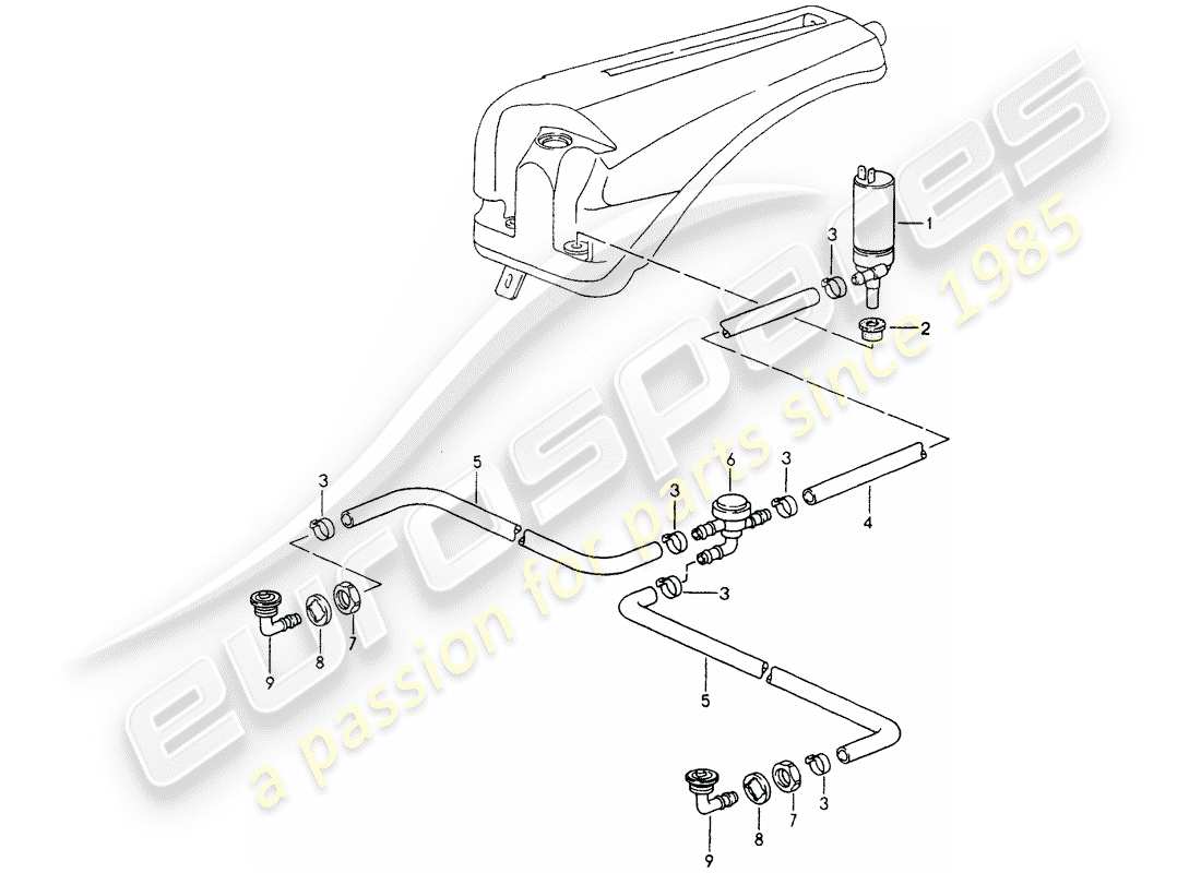 porsche 964 (1993) headlight washer system part diagram