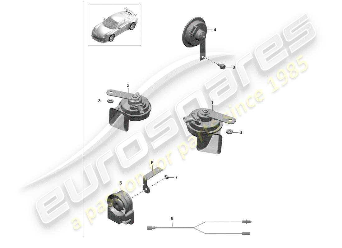 porsche 991r/gt3/rs (2015) fanfare horn part diagram