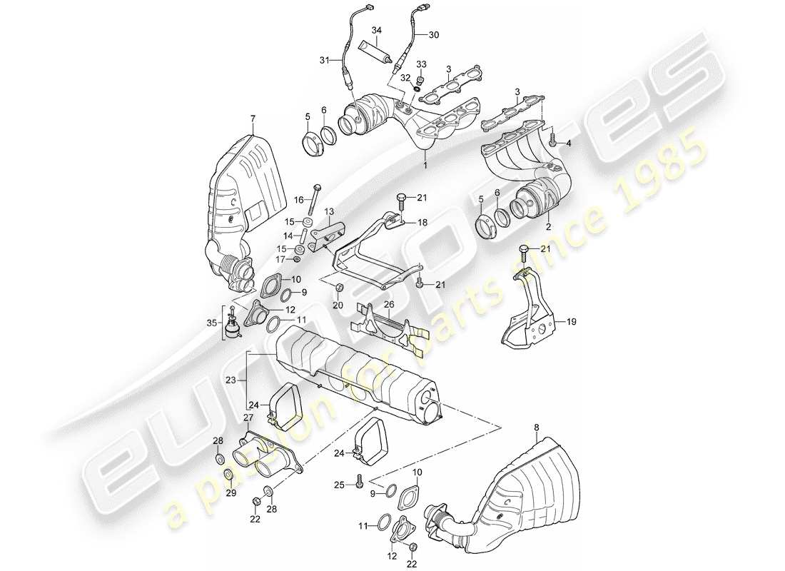 porsche 997 gt3 (2008) exhaust system part diagram