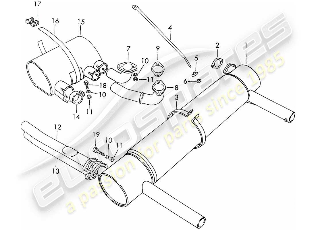 porsche 356b/356c (1964) exhaust system - sport version - retainer - nr. 1 part diagram