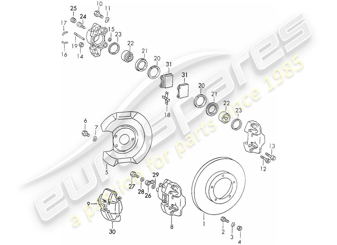 porsche 911 (1970) disc brakes part diagram