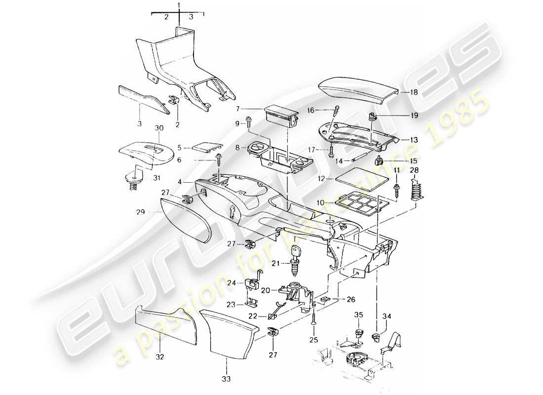 porsche boxster 986 (2001) center console part diagram