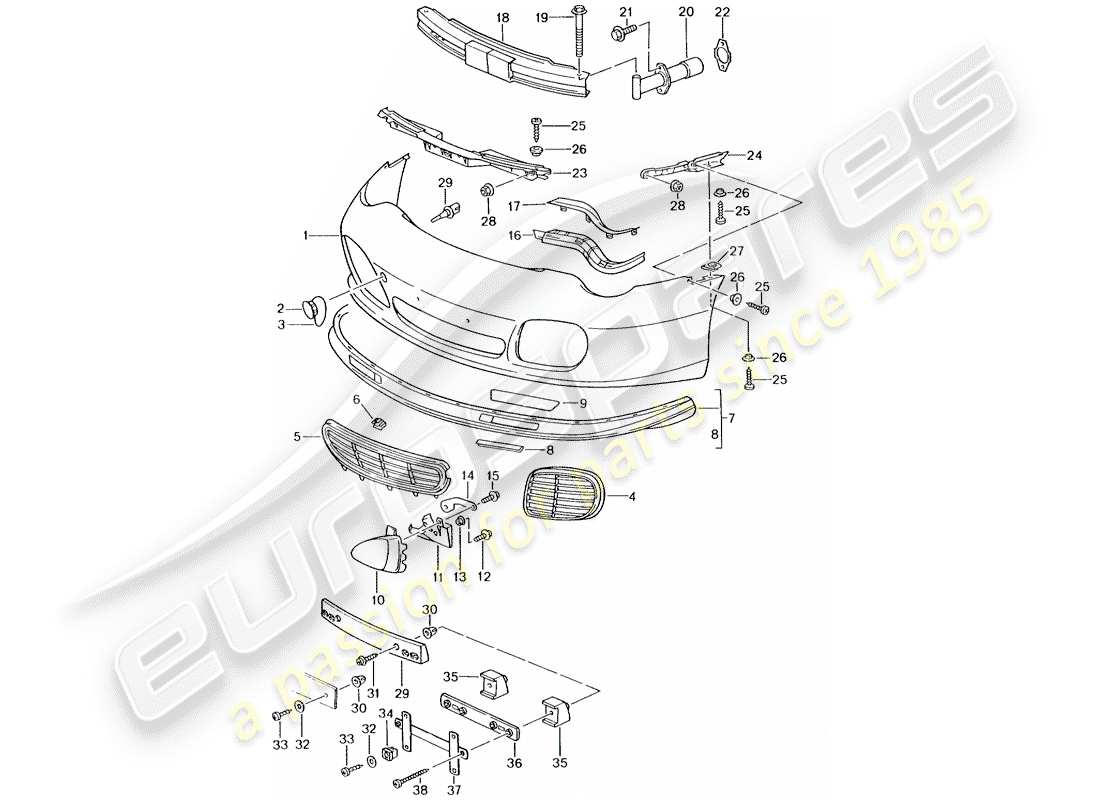 porsche 996 t/gt2 (2001) bumper parts diagram