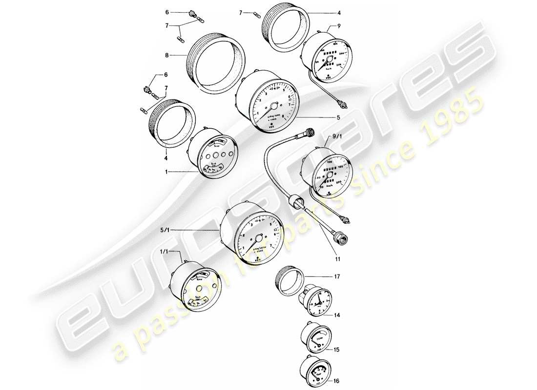 porsche 914 (1972) instruments part diagram