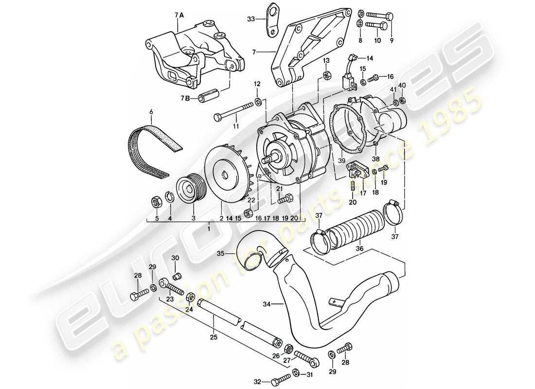 porsche 944 (1986) alternator - with: - fasteners part diagram