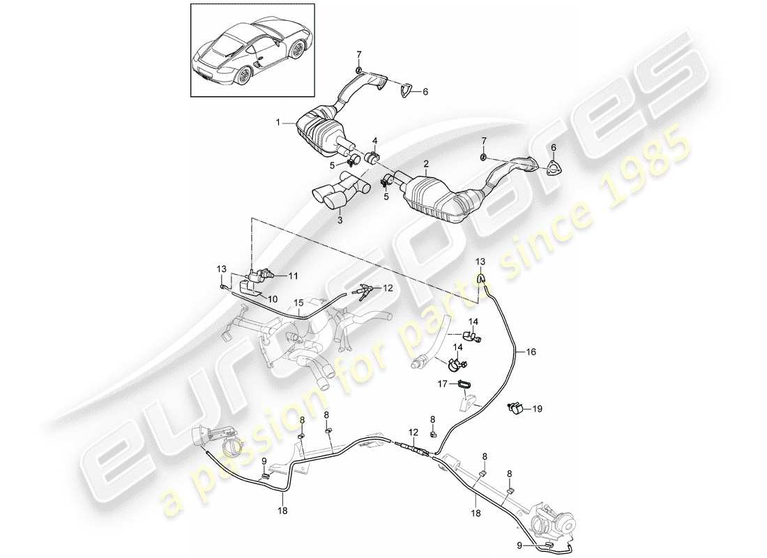 porsche cayman 987 (2012) exhaust system part diagram