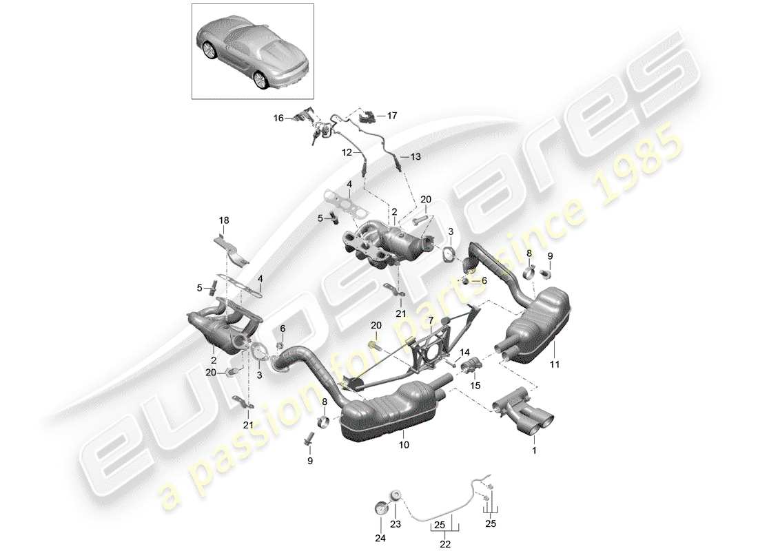 porsche boxster spyder (2016) exhaust system part diagram