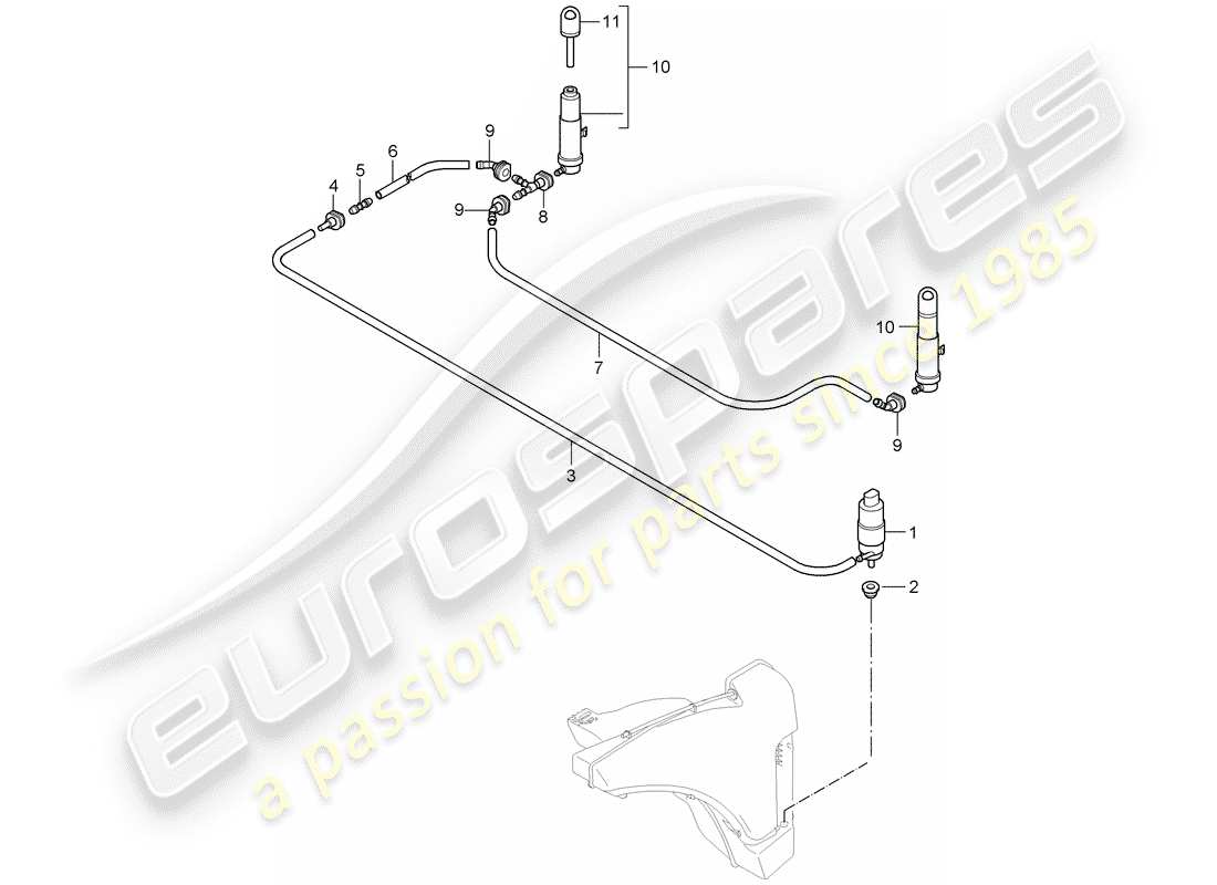 porsche 997 t/gt2 (2008) headlight washer system part diagram