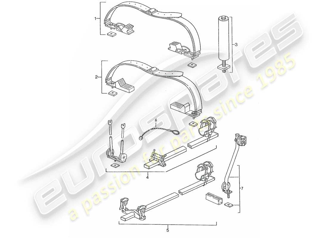 porsche 928 (1987) roof transport system part diagram