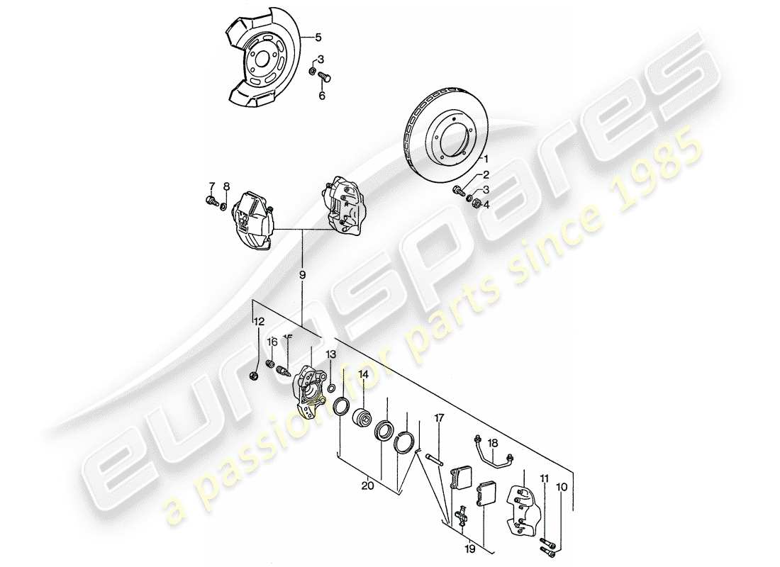 porsche 911 (1974) disc brakes - vorne part diagram