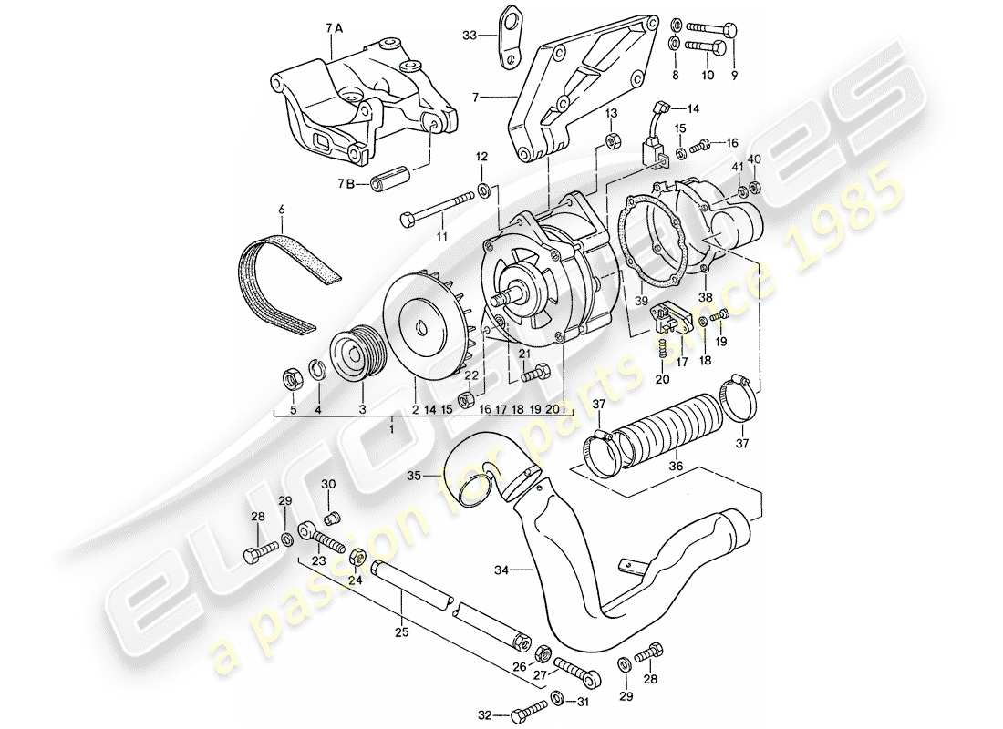 porsche 944 (1990) alternator - with: - fasteners part diagram