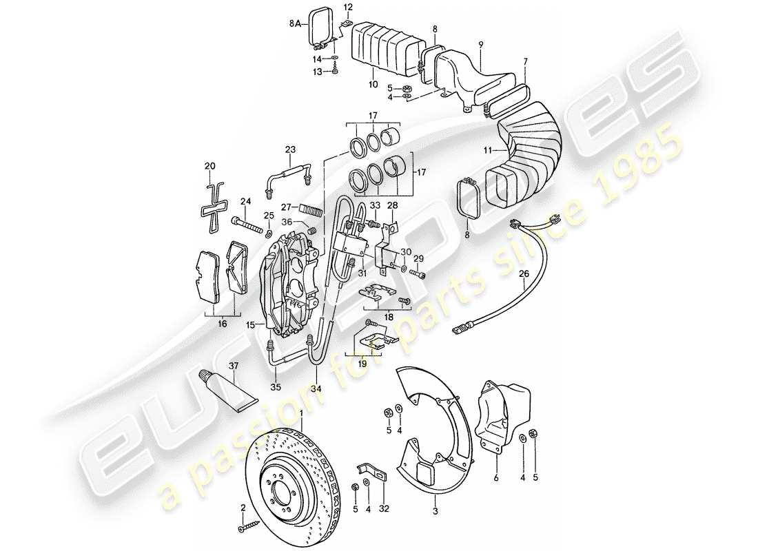 porsche 959 (1988) disc brakes part diagram