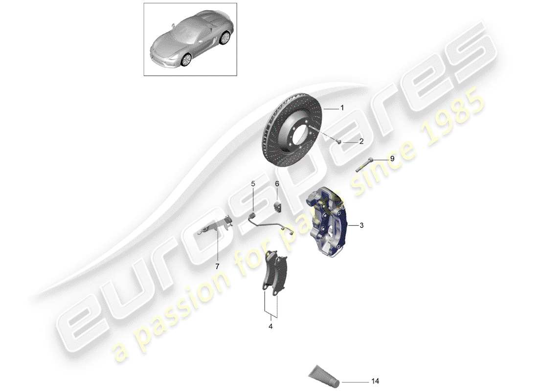 porsche boxster spyder (2016) disc brakes part diagram