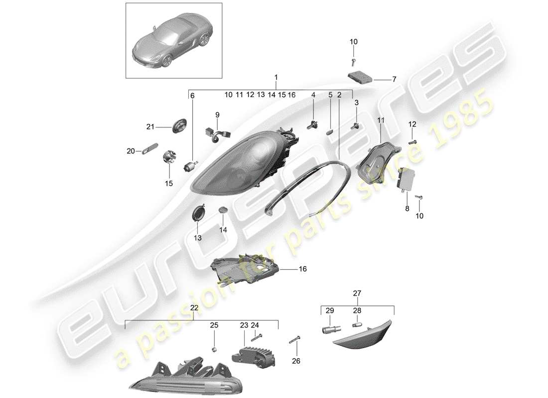 porsche boxster 981 (2016) headlamp part diagram