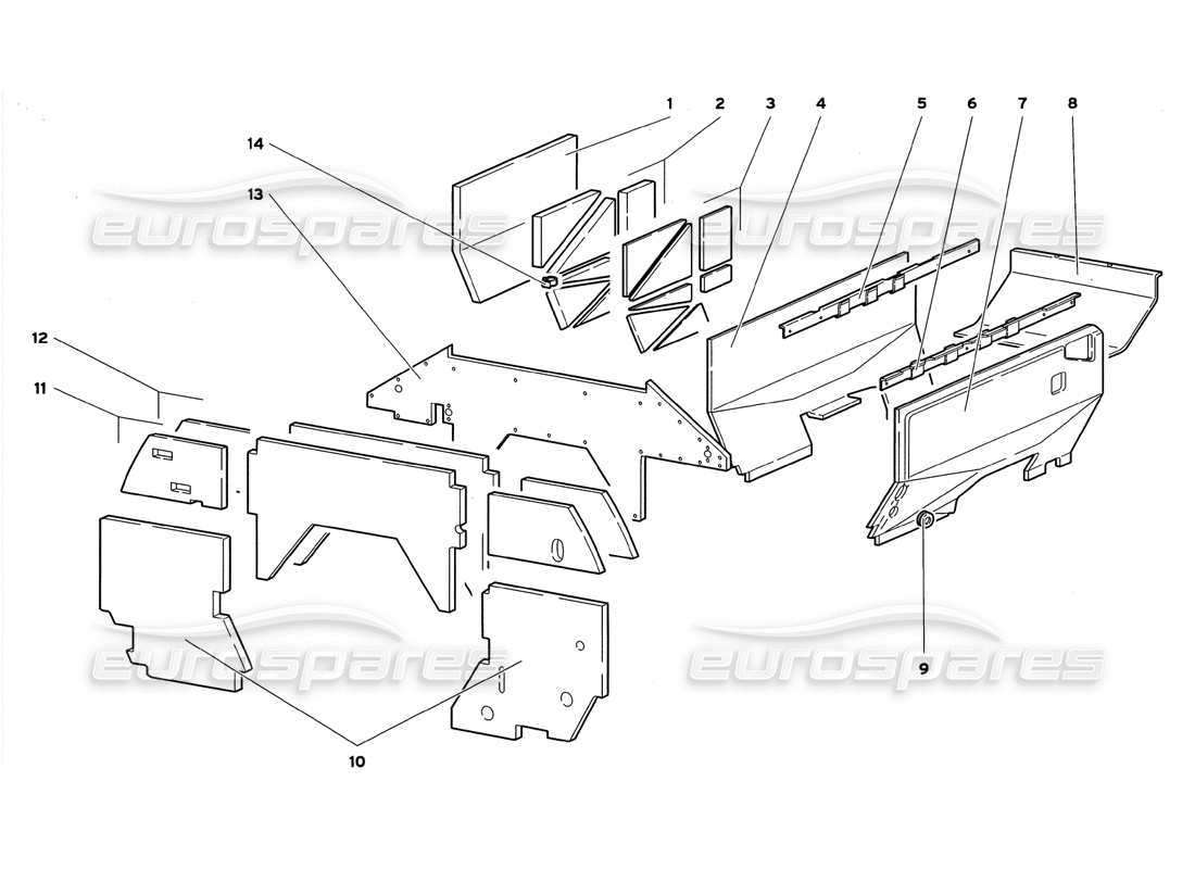 lamborghini diablo gt (1999) insulating panels part diagram