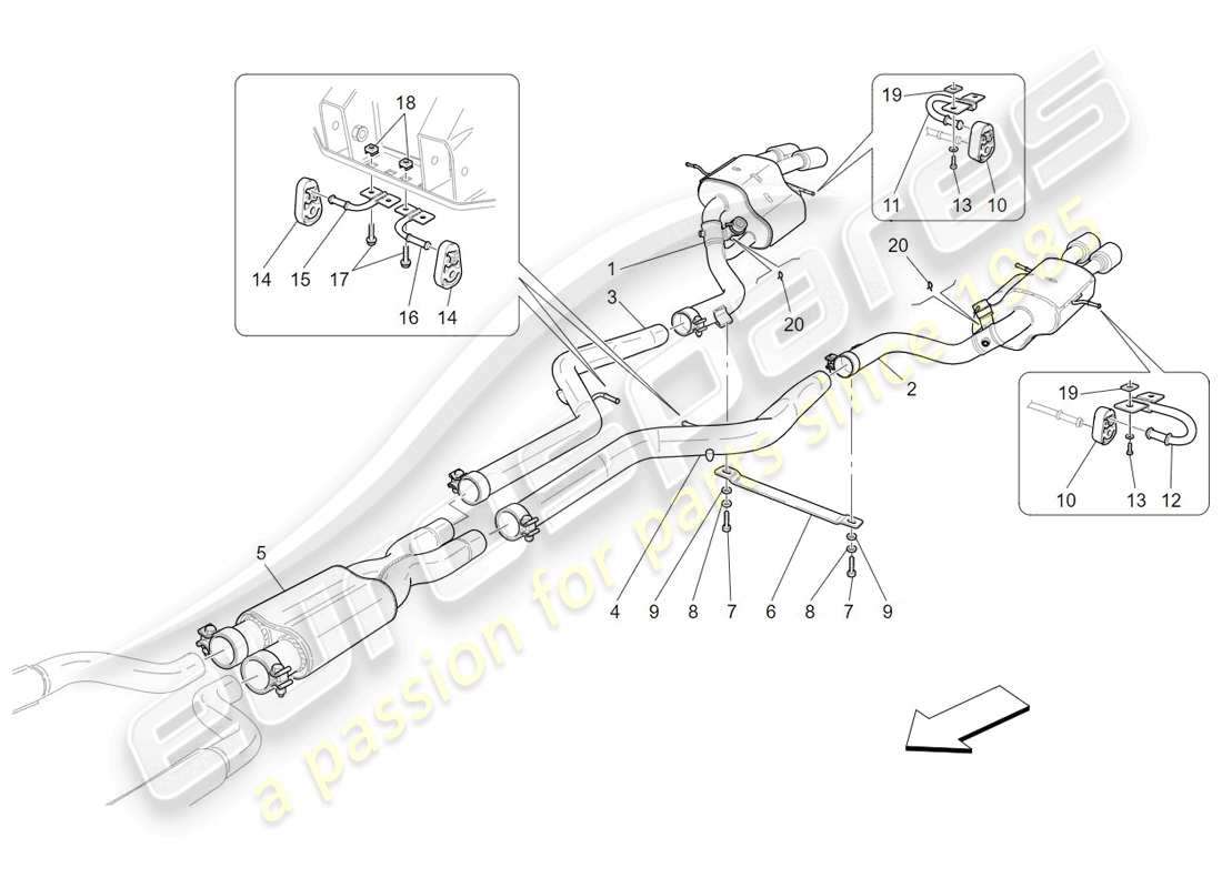 maserati granturismo (2009) silencers part diagram