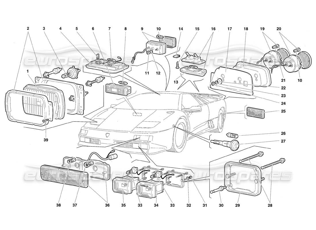 lamborghini diablo se30 (1995) lights part diagram