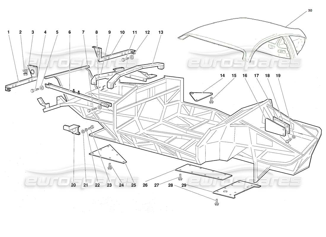 lamborghini diablo (1991) frame elements part diagram