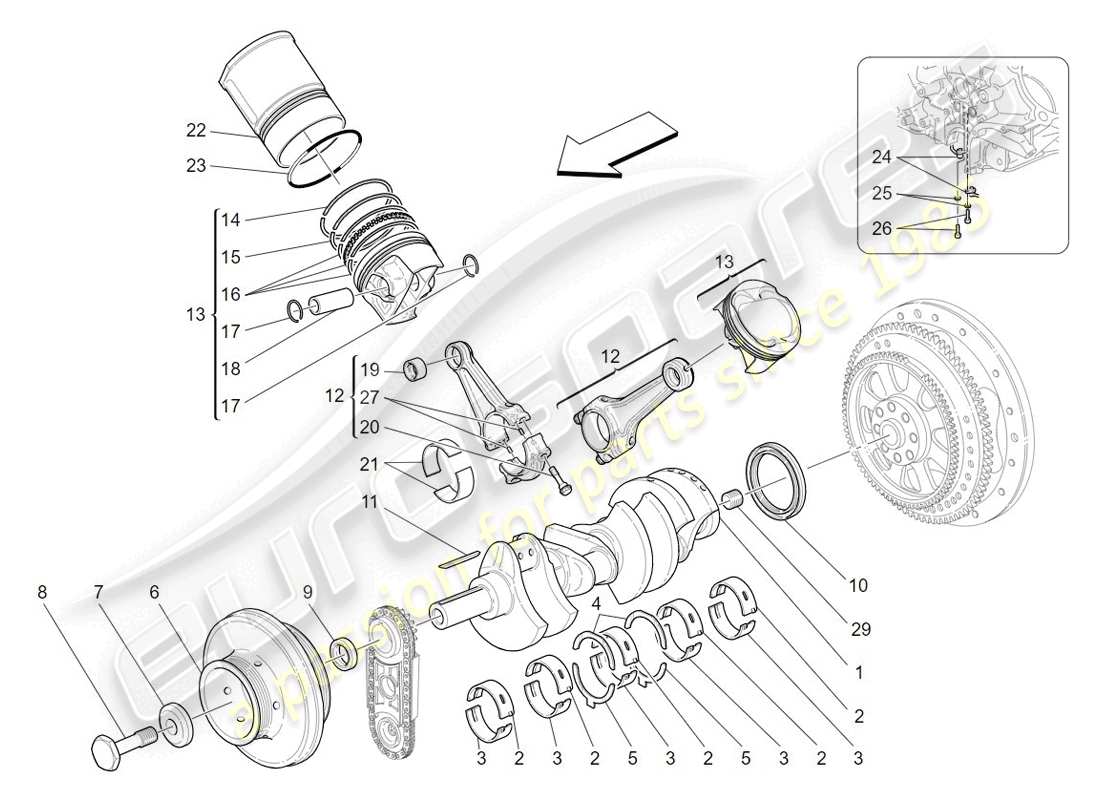 maserati granturismo (2009) crank mechanism parts diagram