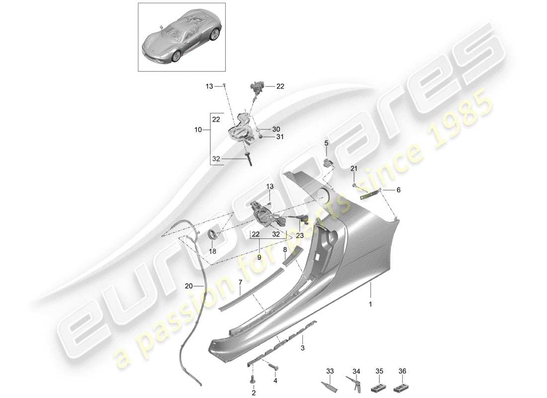 a part diagram from the porsche 918 spyder (2015) parts catalogue