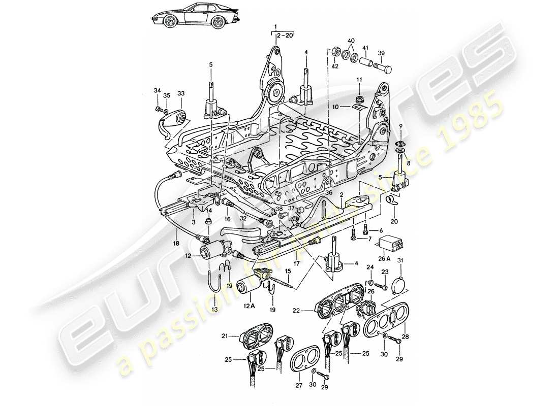 a part diagram from the porsche seat 944/968/911/928 parts catalogue