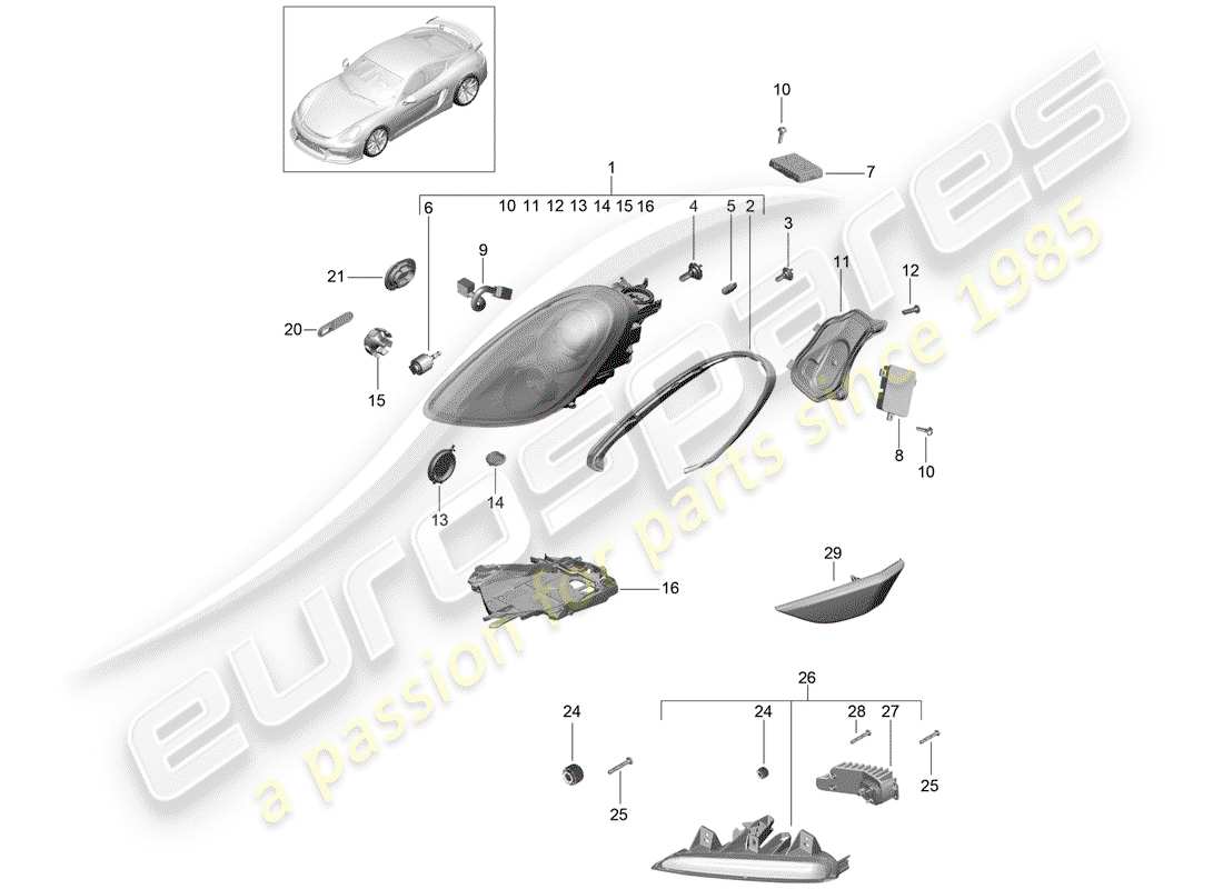 a part diagram from the porsche cayman gt4 parts catalogue