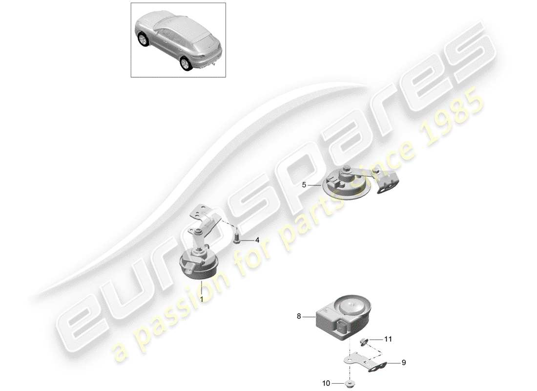 porsche macan (2018) fanfare horn part diagram