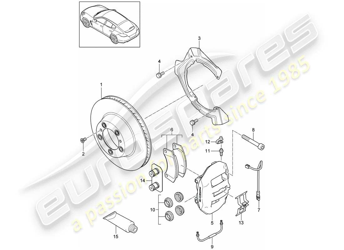 porsche panamera 970 (2010) disc brakes part diagram