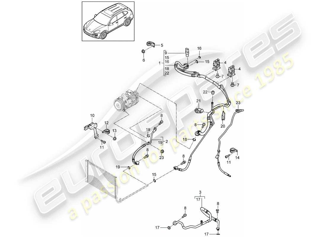 porsche cayenne e2 (2015) refrigerant circuit part diagram