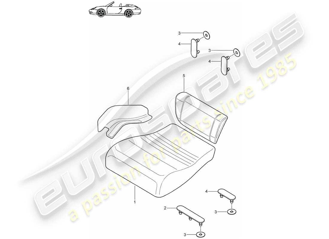 porsche 996 (1998) back seat cushion - emergency seat part diagram