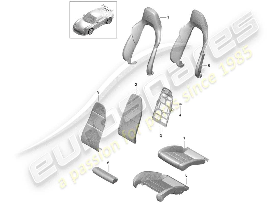 porsche 991r/gt3/rs (2020) foam part part diagram