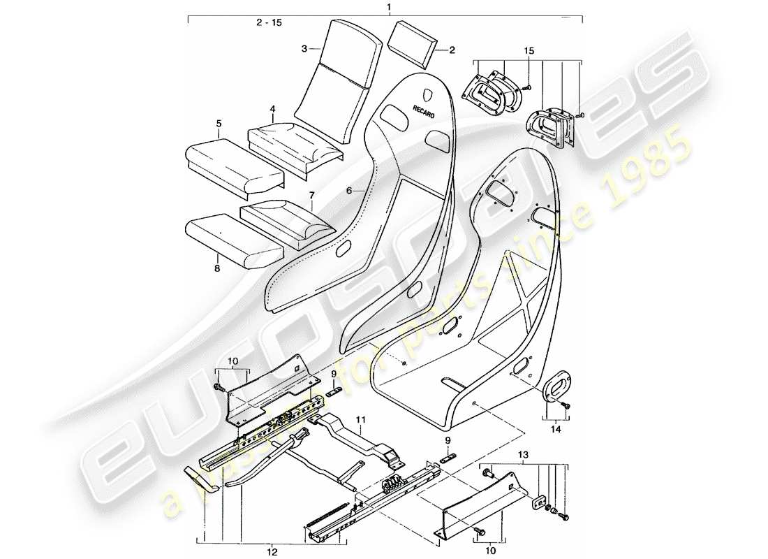 porsche 996 gt3 (2005) seat - with: - leather - seat cover part diagram