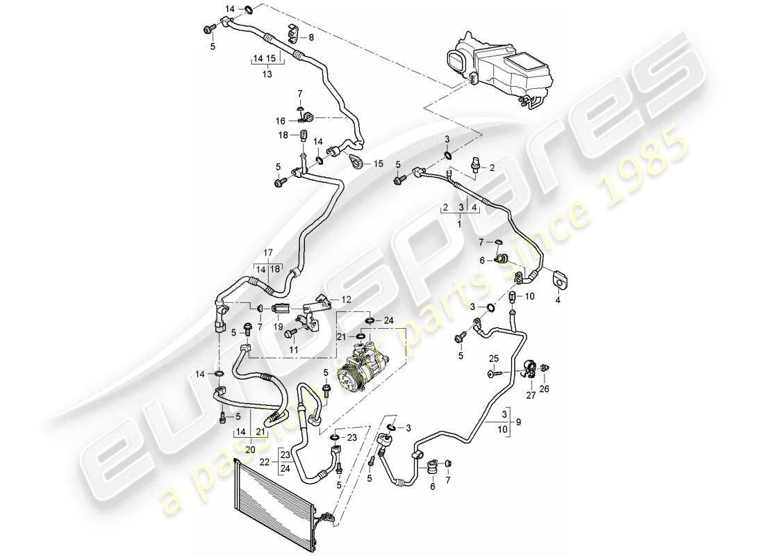 porsche cayenne (2008) refrigerant circuit part diagram