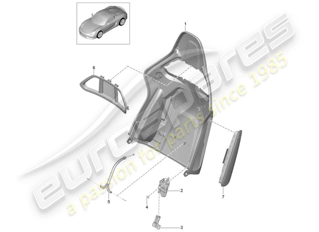 porsche boxster spyder (2016) backrest shell part diagram