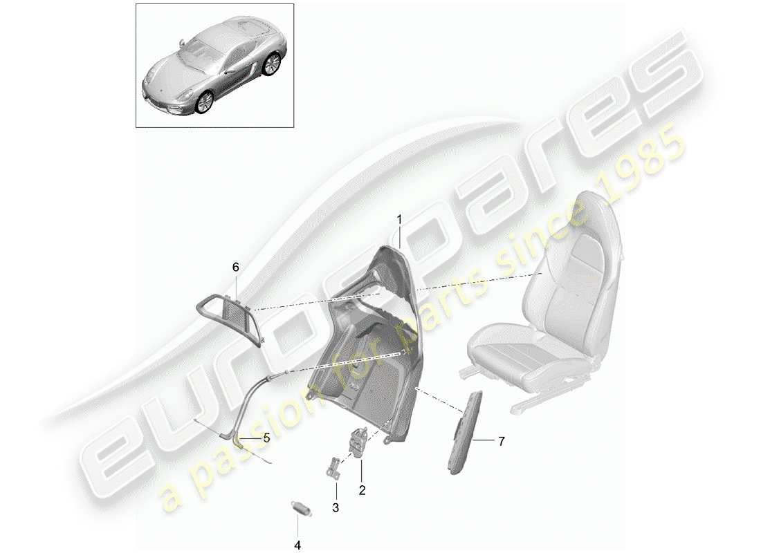 porsche cayman 981 (2015) backrest shell part diagram