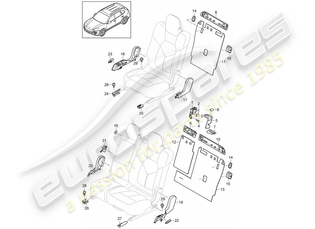 porsche cayenne e2 (2018) back seat backrest part diagram