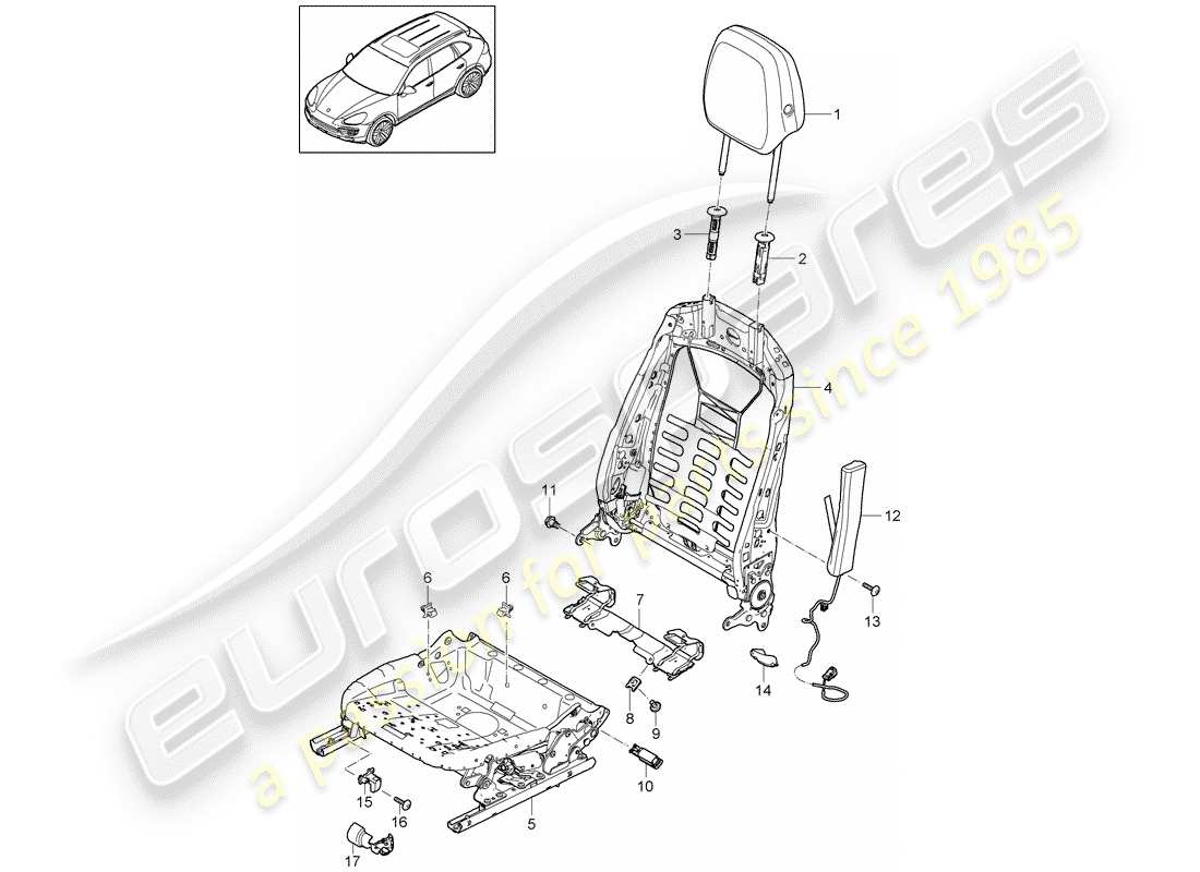 porsche cayenne e2 (2018) frame - backrest part diagram