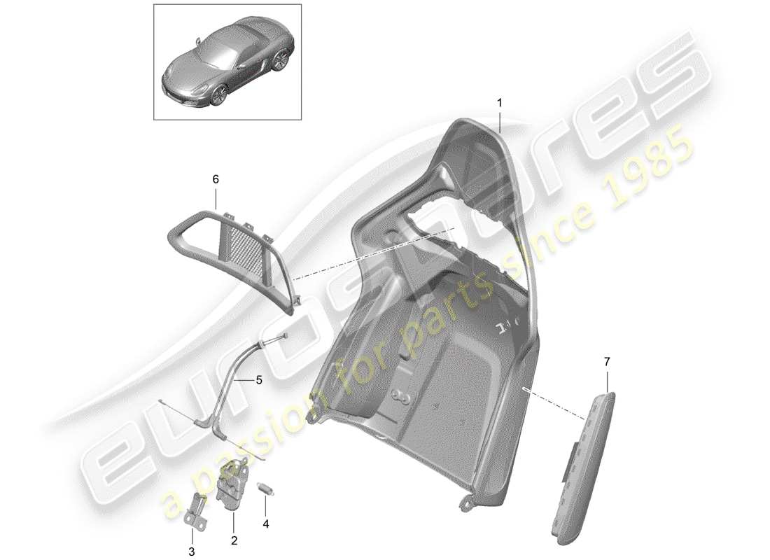 porsche boxster 981 (2013) backrest shell part diagram