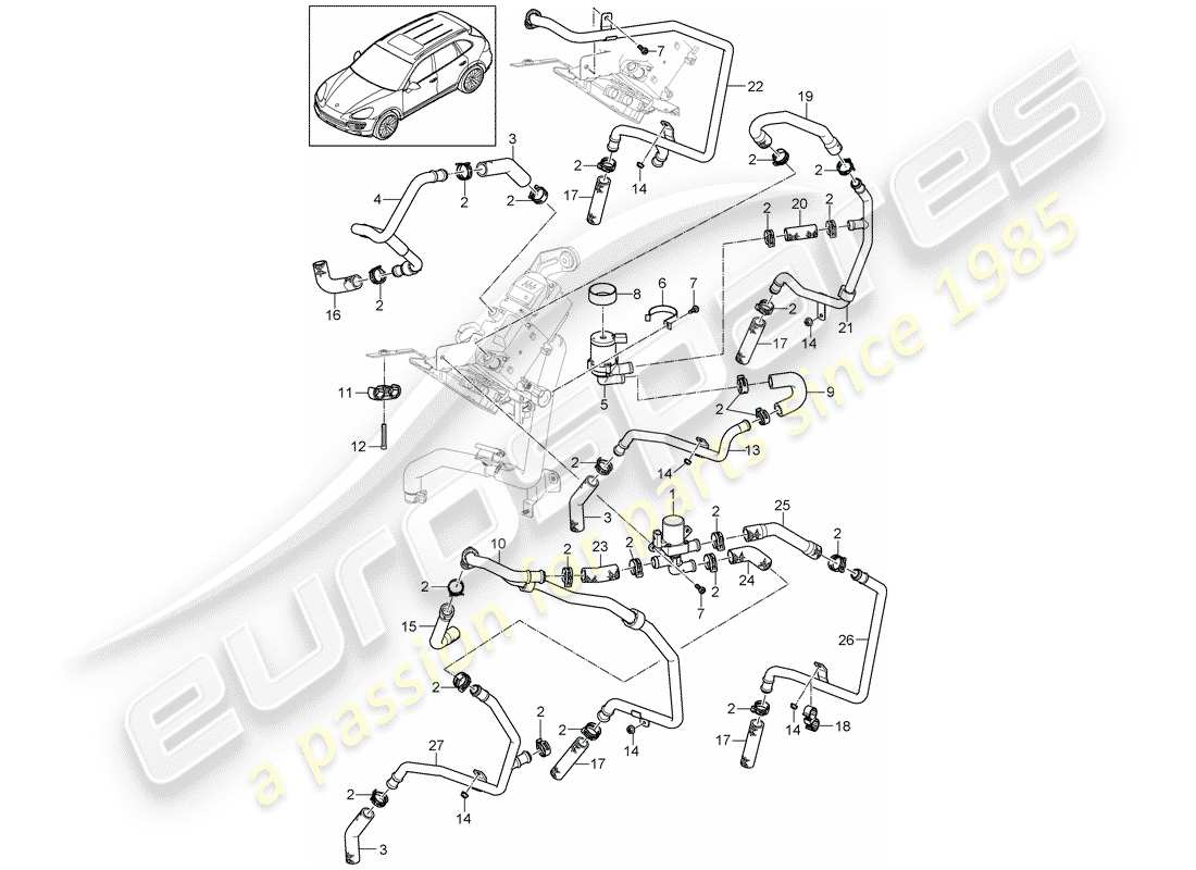 porsche cayenne e2 (2014) hose part diagram