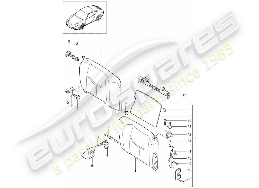 porsche 997 gen. 2 (2009) emergency seat backrest part diagram