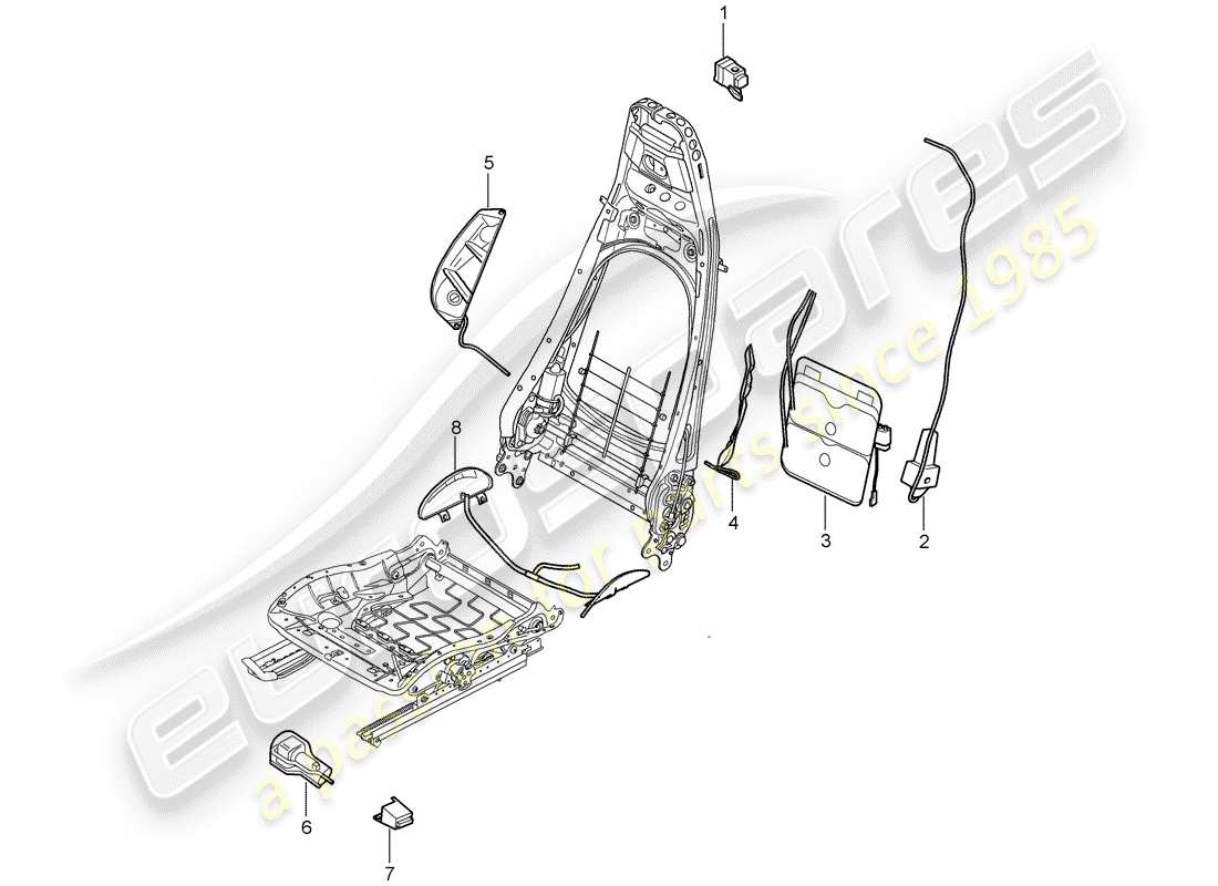 porsche 997 t/gt2 (2008) lumbar support part diagram