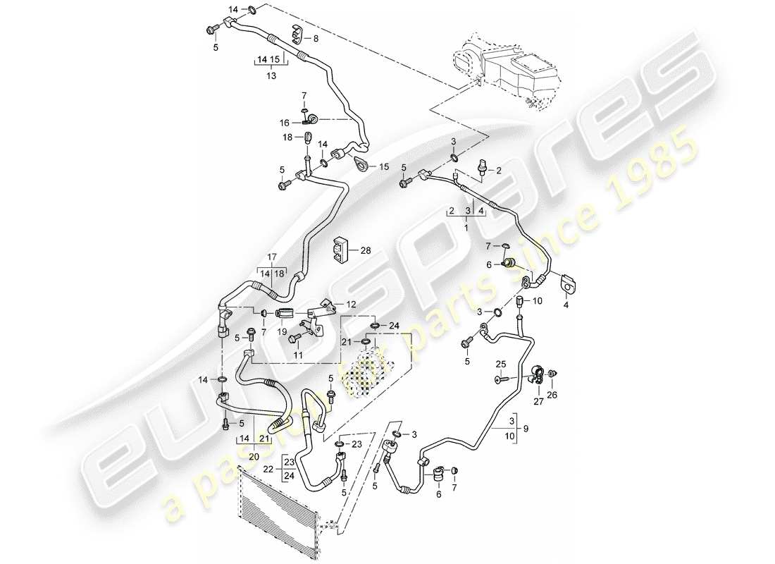 porsche cayenne (2005) refrigerant circuit part diagram