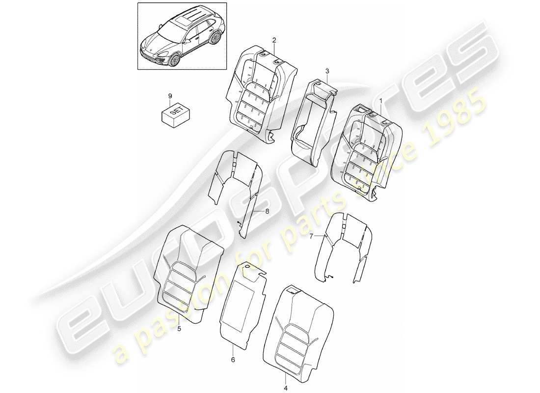 porsche cayenne e2 (2018) back seat backrest part diagram