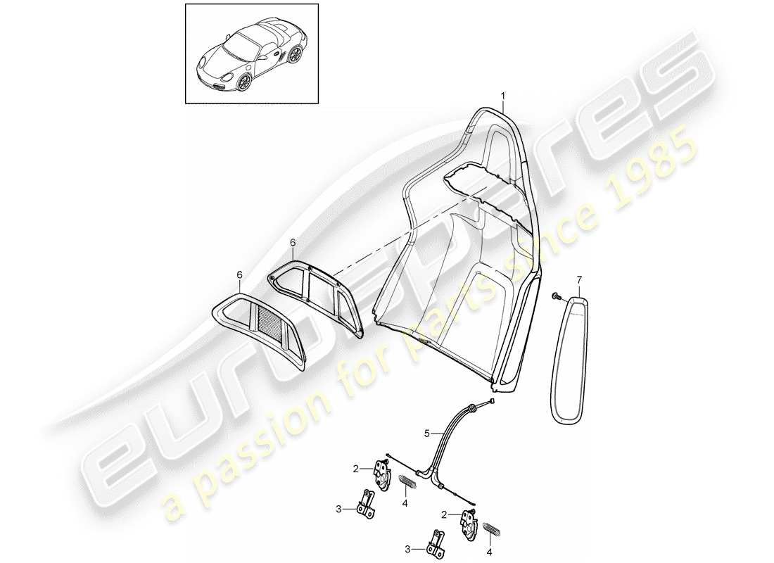 porsche boxster 987 (2010) backrest shell part diagram