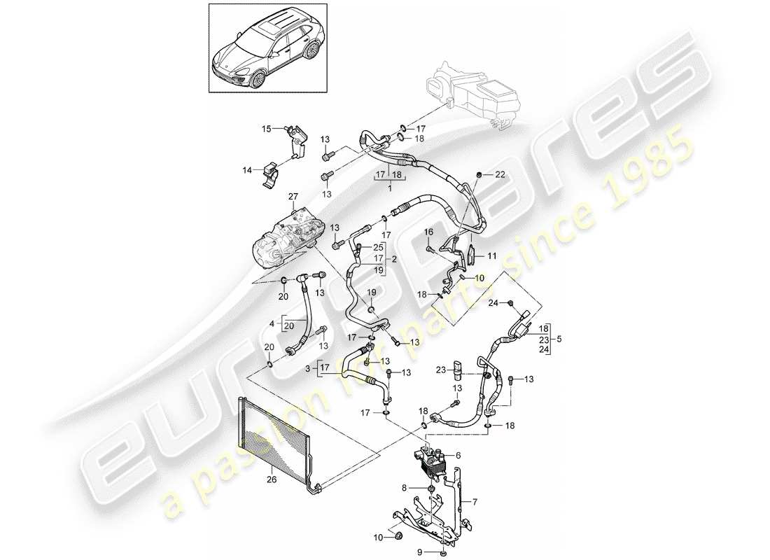 porsche cayenne e2 (2017) refrigerant circuit part diagram