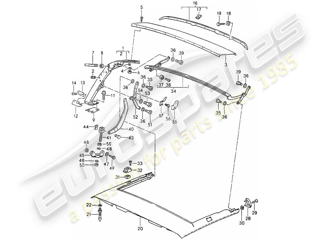 porsche 964 (1991) main bow - roof frame - single parts part diagram